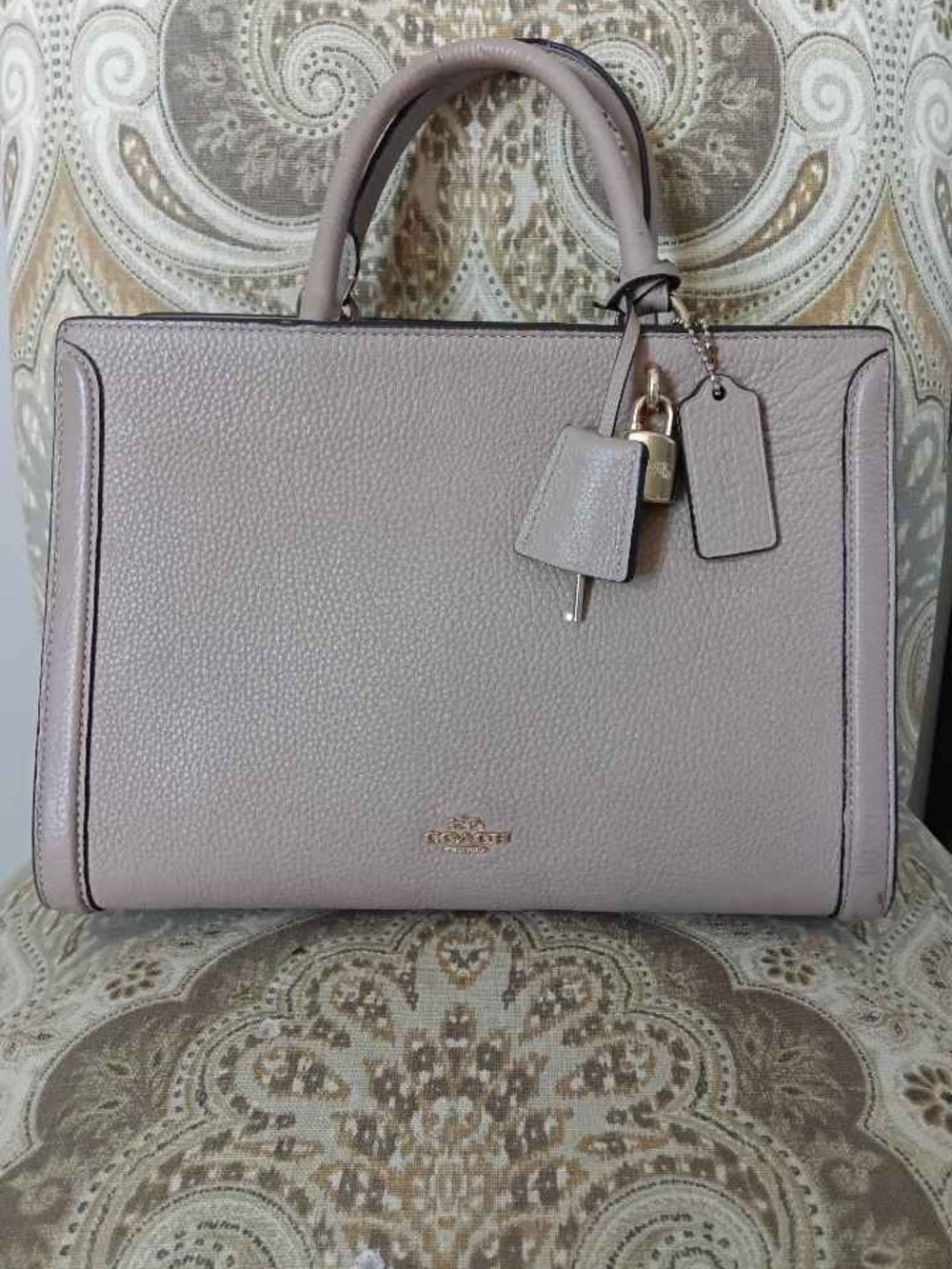Coach Pebbled Leather Satchel in Dusty Tan With Gold Lock And Key